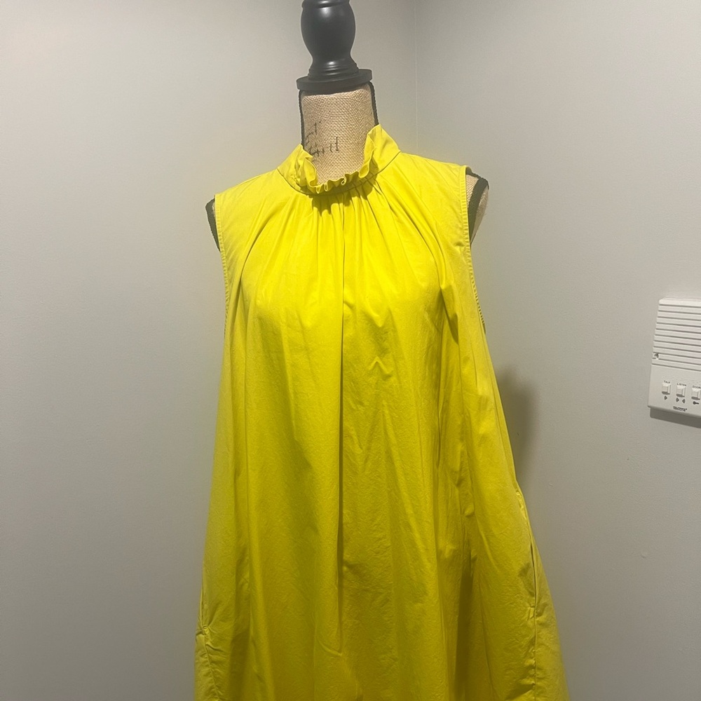 Banana Republic Yellow Ruched Mock Neck Midi Dress